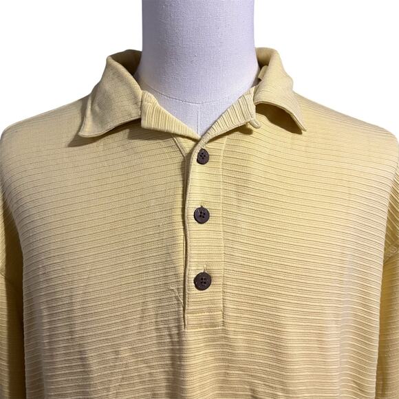 Tommy Bahama Yellow Silk Cotton Blend Wood Buttons Golf Polo Shirt Sz XL - Picture 1 of 5